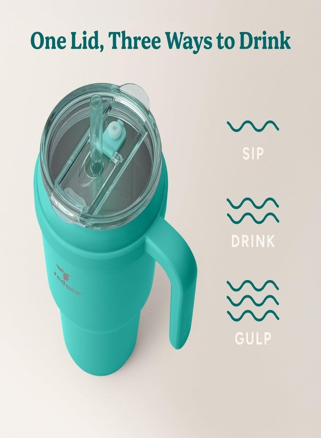 ريديوس كوب سفر معزول بالفراغ مزدوج الجدار، سعة 40 أونصة، مصنوع من الفولاذ المقاوم للصدأ، مع مقبض، وغطاء مقاوم للعرق، وقشة قابلة لإعادة الاستخدام - يحافظ على برودة المشروبات لمدة 24 ساعة، ويناسب حاملات الأكواب، وآمن للاستخدام في غسالة الأطباق - أوشن بريز - Image 5