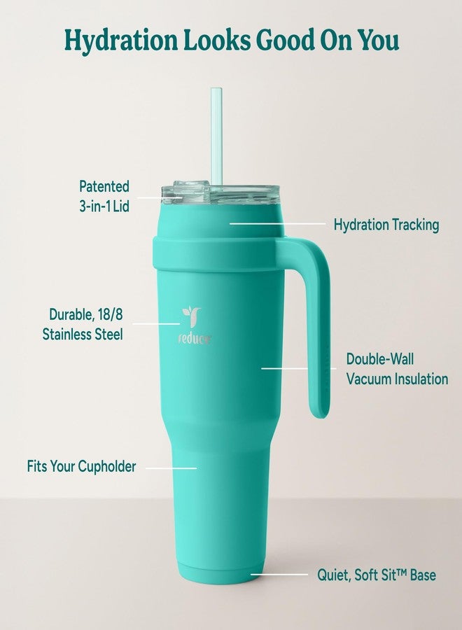 ريديوس كوب سفر معزول بالفراغ مزدوج الجدار، سعة 40 أونصة، مصنوع من الفولاذ المقاوم للصدأ، مع مقبض، وغطاء مقاوم للعرق، وقشة قابلة لإعادة الاستخدام - يحافظ على برودة المشروبات لمدة 24 ساعة، ويناسب حاملات الأكواب، وآمن للاستخدام في غسالة الأطباق - أوشن بريز - Image 4