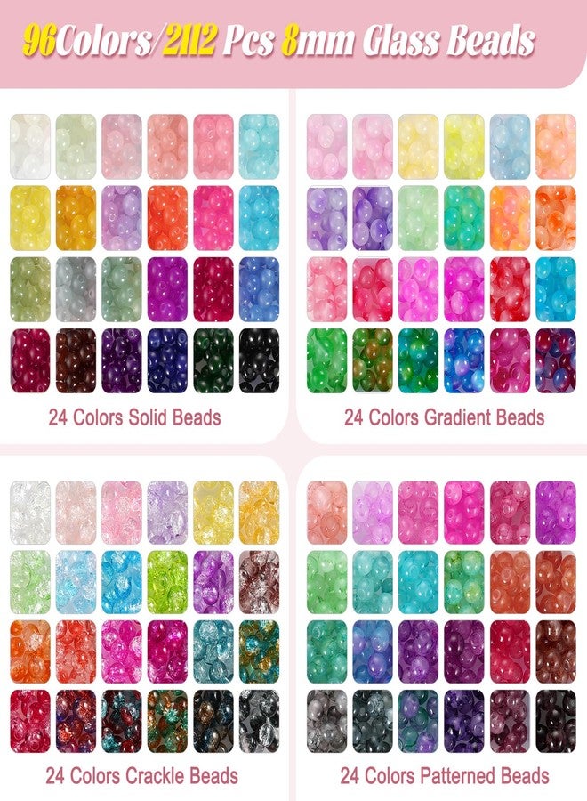 Funtopia 8mm Glass Beads for Jewelry Making, 4 Types 96 Colors Glass Beads Bracelet Making Kit, 2276pcs Round Crystal Beads for Bracelets Necklace Earrings DIY Crafts - Image 3
