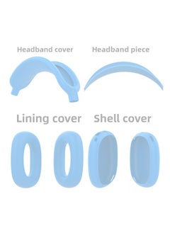 Suitable For Apple AirPods Max Earphone Case Protective Cover Soft Silicone Bluetooth Headset Protective Case-Color:Light Sky Blue 4-piece Set (shell Cover*1 Pair+head Beam Cover*1+ear Cushion Cover*1 Pair+headband Piece*1)-Applicable Models:Airpods Max/max 0.1kg Shared Protective Case