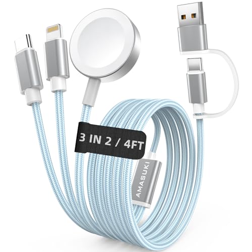 Amasuki Travel Essentials3 in 2 USB C Cable for Apple Watch ChargeriPhone ChargerMulti Charging CableCruise Vacation Camping EssentialsPortable for iWatch Series 112UltraSE iPhone 1712CarBlue - Image 1