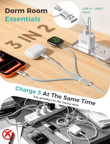Amasuki Travel Essentials3 in 2 USB C Cable for Apple Watch ChargeriPhone ChargerMulti Charging CableCruise Vacation Camping EssentialsPortable for iWatch Series 112UltraSE iPhone 1712CarBlue - Image 3