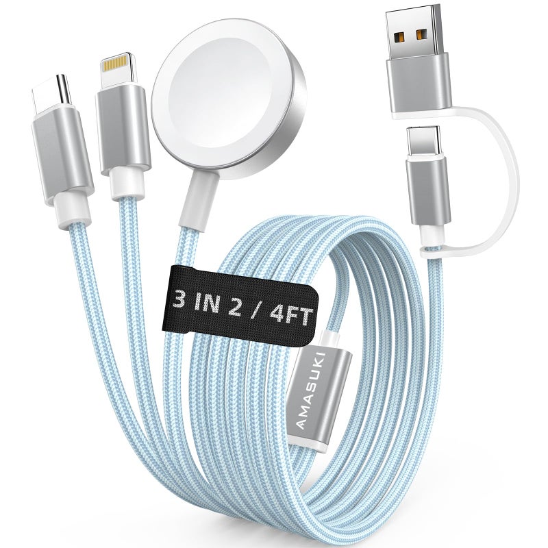 Amasuki Travel Essentials3 in 2 USB C Cable for Apple Watch ChargeriPhone ChargerMulti Charging CableCruise Vacation Camping EssentialsPortable for iWatch Series 112UltraSE iPhone 1712CarBlue - Image 2