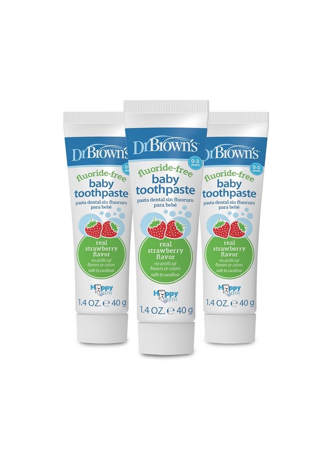 Dr. Brown's - Fluoride-Free Baby Toothpaste, Infant & Toddler Oral Care, Strawberry, 3-Pack, 1.4Oz/40G, 0-3 Years - Image 1