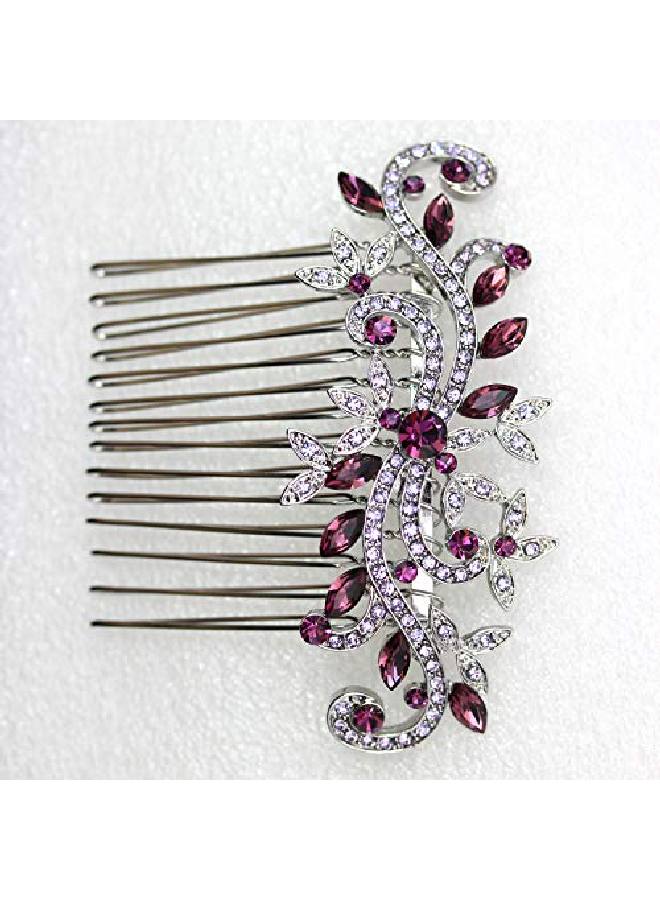 Faship Purple Crystal Floral Hair Comb - Image 4