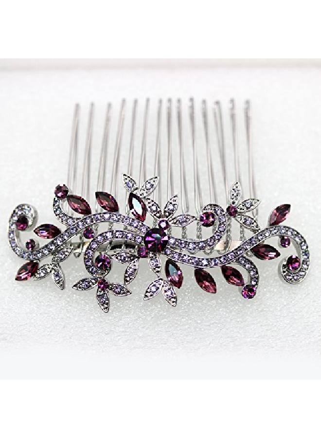 Faship Purple Crystal Floral Hair Comb - Image 5