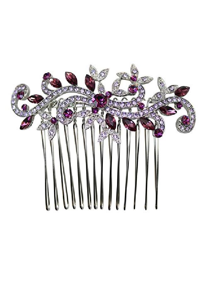Faship Purple Crystal Floral Hair Comb - Image 2
