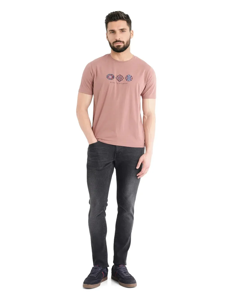Rare Rabbit Men's Label And Hd Print Regular Fit T-Shirt