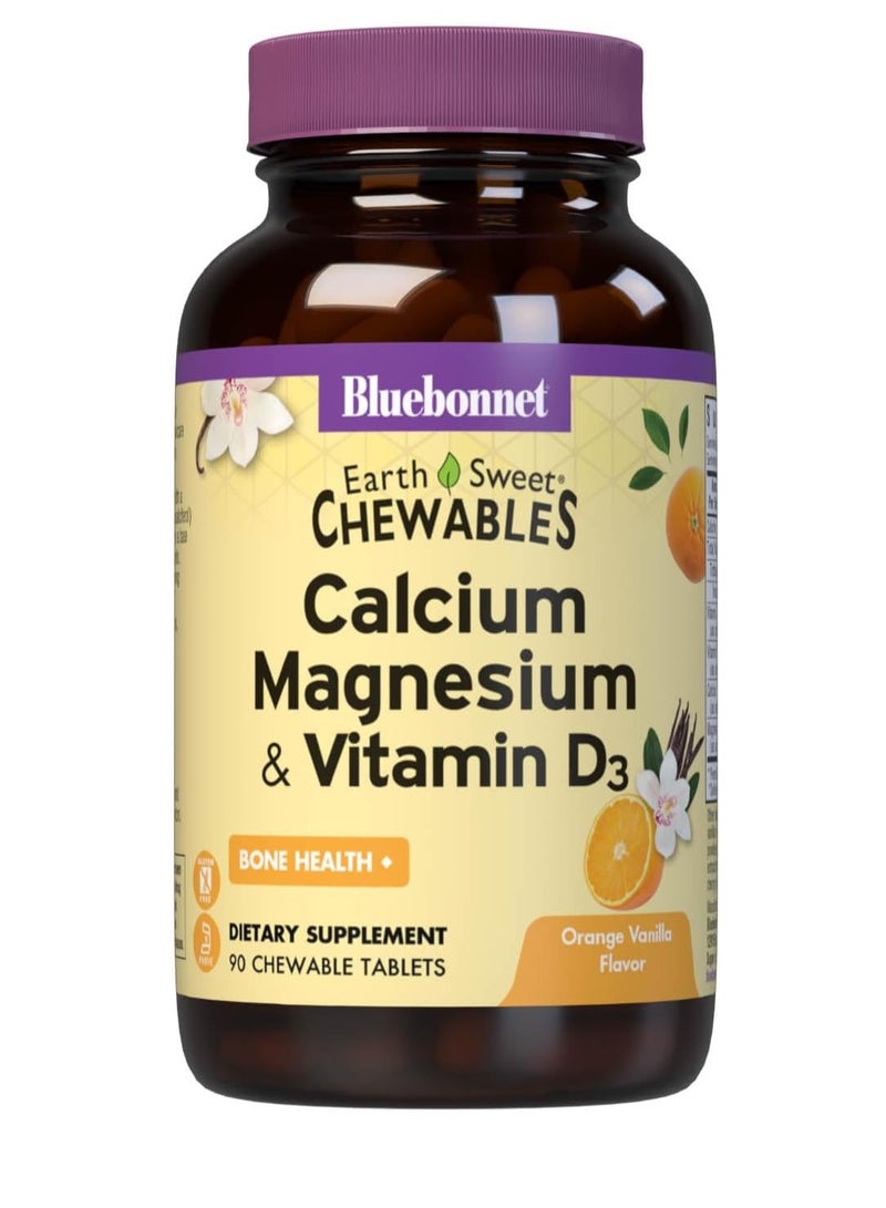 Bluebonnet Calcium Magnesium Plus Vitamin D3 Earthsweet 90 Orange Vanilla Flavored Chewable Tablets