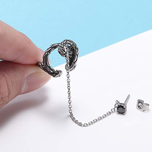 PunkTracker Snake Punk Chain Earrings 316L Stainless Steel Stud Cuff Earrings Cartilage to Lobe Clip On Jewelry Men - Image 5