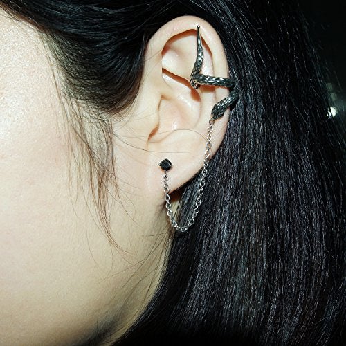 PunkTracker Snake Punk Chain Earrings 316L Stainless Steel Stud Cuff Earrings Cartilage to Lobe Clip On Jewelry Men - Image 2
