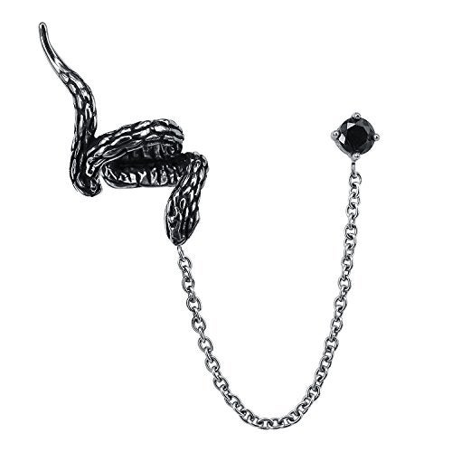 PunkTracker Snake Punk Chain Earrings 316L Stainless Steel Stud Cuff Earrings Cartilage to Lobe Clip On Jewelry Men - Image 1