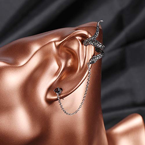 PunkTracker Snake Punk Chain Earrings 316L Stainless Steel Stud Cuff Earrings Cartilage to Lobe Clip On Jewelry Men - Image 3