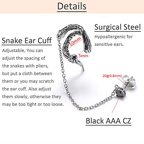 PunkTracker Snake Punk Chain Earrings 316L Stainless Steel Stud Cuff Earrings Cartilage to Lobe Clip On Jewelry Men - Image 4
