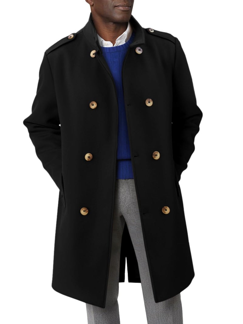 Runcati Mens Trench Coat Double Breasted Stand Collar Pea Coat Casual Fall Winter Warm Mid Long Overcoat - Image 1