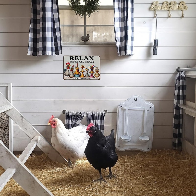 Smilelife Funny Chicken Gifts Relax Weâ€˜re All Crazy It's Not Competition Tin Sign for Home Farm Chicken Coop Farmhouse Kicthen Garden Decor 8 X 12 Inch (3621) - Image 4