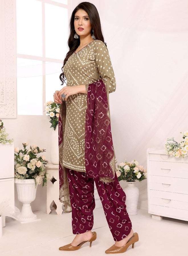 Yashika Women's Crepe Dress Material Set for Women | Unstitched Printed Fabric for Kurta Bottom & Dupatta (YS-HIRAL BANDHANI-KUNDAN PURPLE) - Image 2
