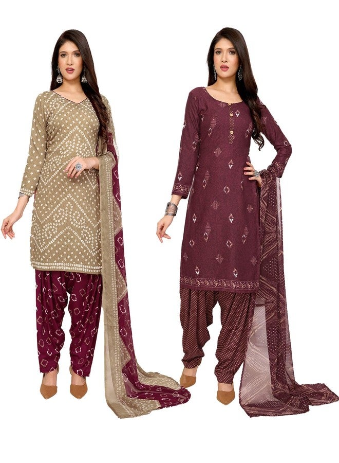 Yashika Women's Crepe Dress Material Set for Women | Unstitched Printed Fabric for Kurta Bottom & Dupatta (YS-HIRAL BANDHANI-KUNDAN PURPLE) - Image 1
