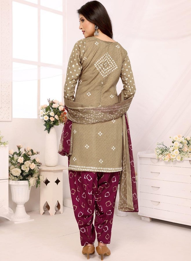 Yashika Women's Crepe Dress Material Set for Women | Unstitched Printed Fabric for Kurta Bottom & Dupatta (YS-HIRAL BANDHANI-KUNDAN PURPLE) - Image 4