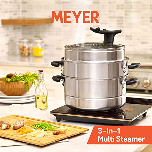 Meyer Stainless Steel 3 Level Multi Steamer for Vegetables Cooking | Idli Maker | Momo Steamer | Multi Cooker Rice Steamer with Induction Base, 28cm/8.5L, Silver - Image 2