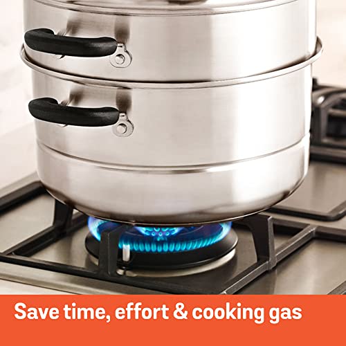 Meyer Stainless Steel 3 Level Multi Steamer for Vegetables Cooking | Idli Maker | Momo Steamer | Multi Cooker Rice Steamer with Induction Base, 28cm/8.5L, Silver - Image 4