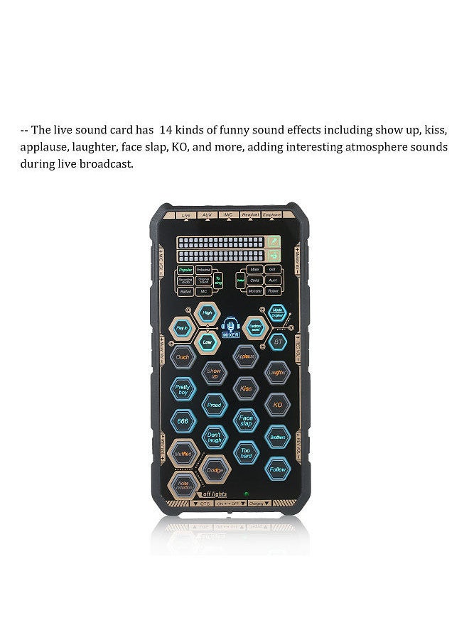 Generic Live Sound Card Handheld Outdoor Portable DSP Sound Card Effect Device Audio Mixer Voice Changer Audio Card Sound Changer for Mobile Phone and Computer Singing Live-streaming  - Image 4