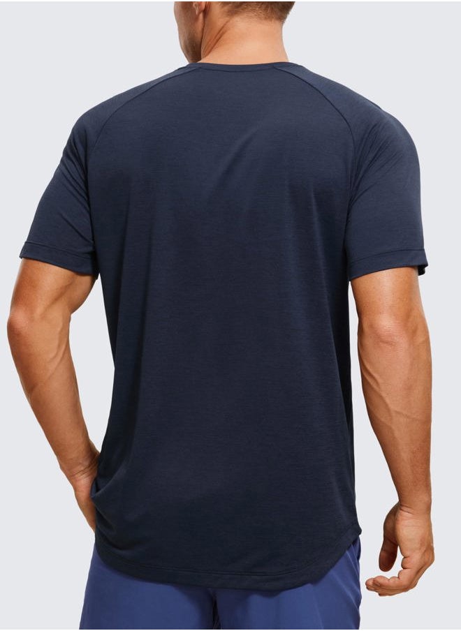 CRZ YOGA - Lightweight Short Sleeve T-Shirt for Men Quick Dry Workout Running Athletic Tee Shirt Tops Navy-Heather X-Large - Image 1