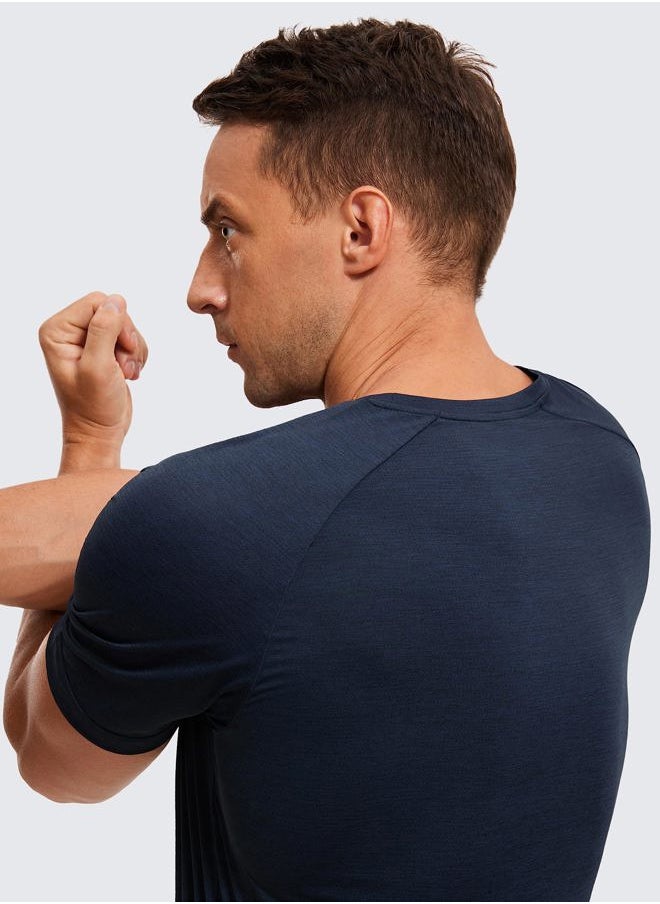 CRZ YOGA - Lightweight Short Sleeve T-Shirt for Men Quick Dry Workout Running Athletic Tee Shirt Tops Navy-Heather X-Large - Image 1