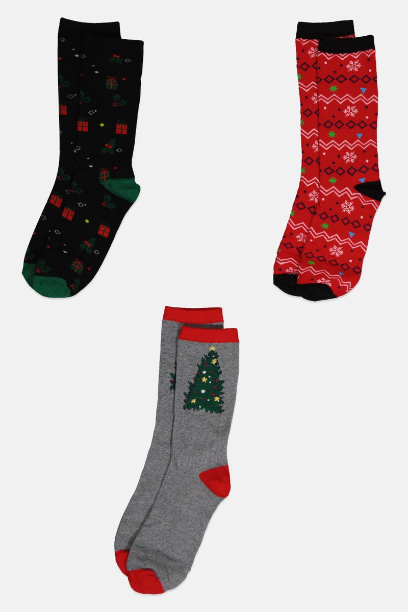 Lefties Men 3Pcs Allover Print Christmas Socks, Multicolor - Image 3