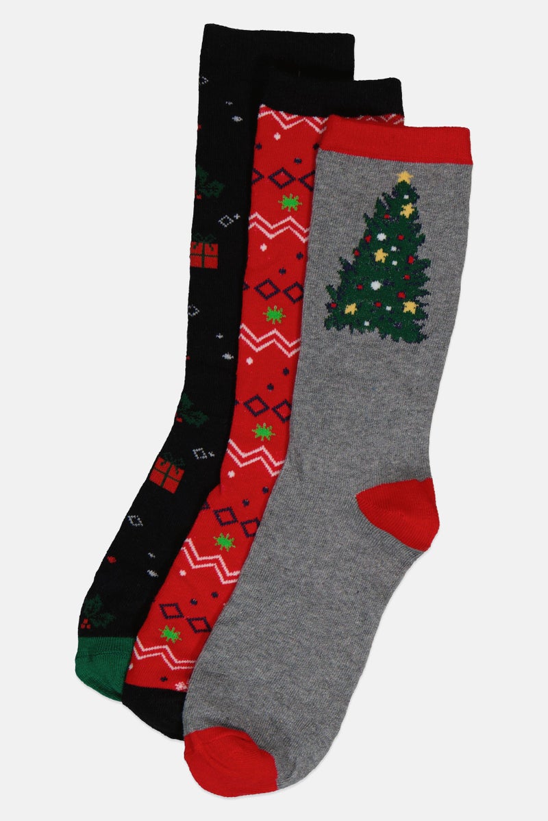 Lefties Men 3Pcs Allover Print Christmas Socks, Multicolor - Image 1