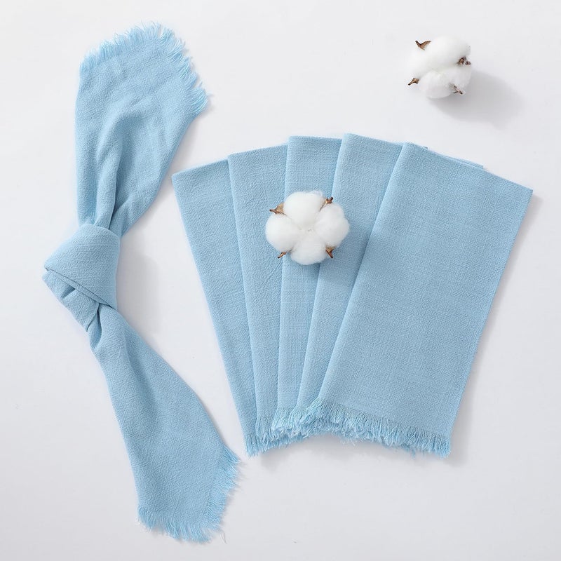 Chassic 18X18 Inches Handmade Cloth Napkins Set of 6 Reusable Cotton Linen Cloth Napkins Set with Tassels Washable Square Napkins for Dinner Dining Wedding and Holiday Party Decor  Light Blue - Image 1