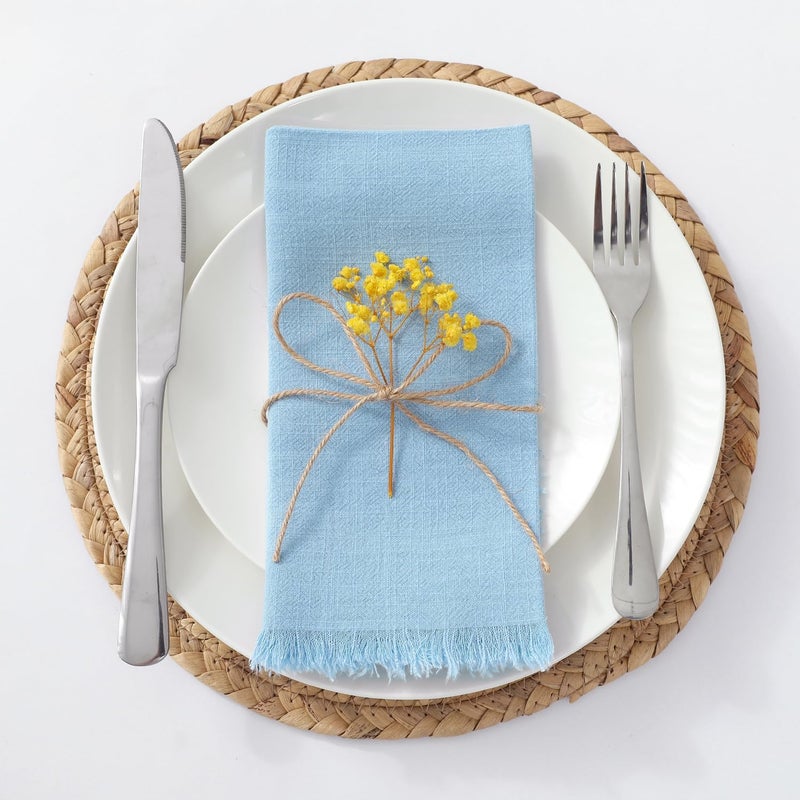 Chassic 18X18 Inches Handmade Cloth Napkins Set of 6 Reusable Cotton Linen Cloth Napkins Set with Tassels Washable Square Napkins for Dinner Dining Wedding and Holiday Party Decor  Light Blue - Image 2
