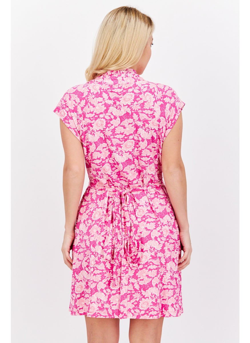 French Connection Women Floral Print Midi Dress, Pink Combo  - Image 4