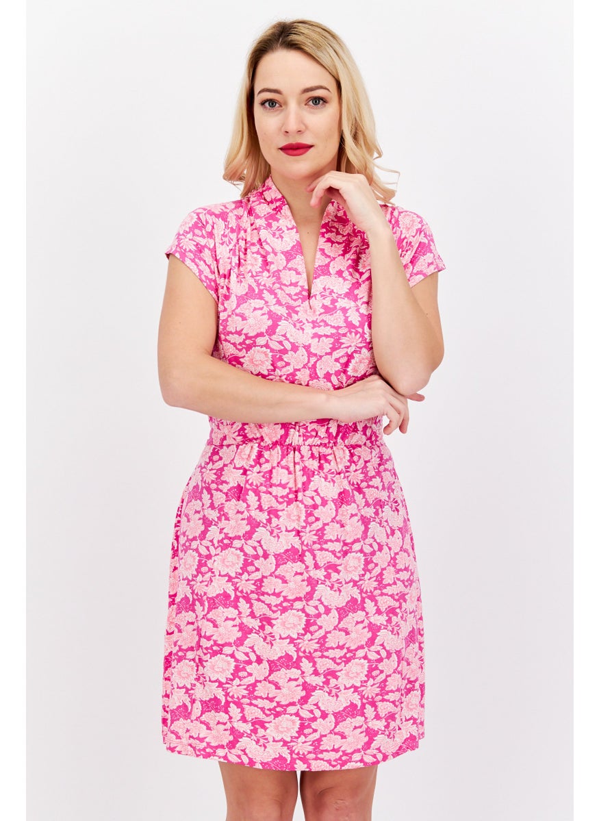 French Connection Women Floral Print Midi Dress, Pink Combo  - Image 1