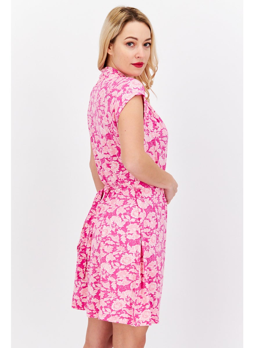 French Connection Women Floral Print Midi Dress, Pink Combo  - Image 3