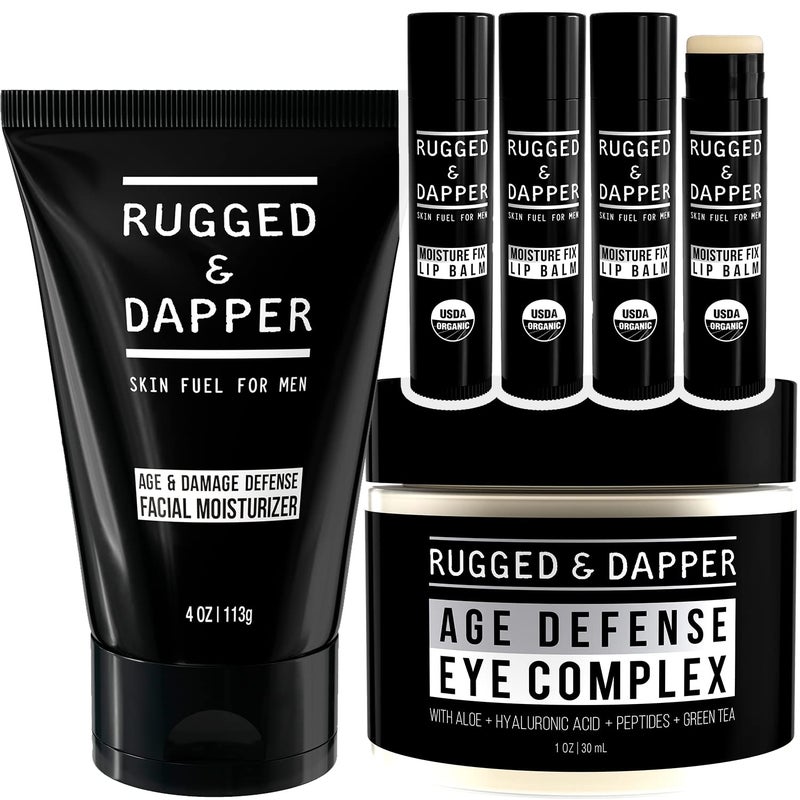 RUGGED & DAPPER Age + Damage Defense Facial Moisturizer, Age Defense Eye Complex and Moisture Fix Lip Balm - Image 1