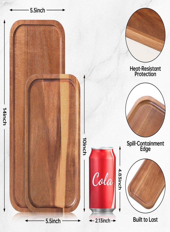HOMKULA Small Solid Acacia Wood Serving Trays and Platters - Wooden Mini Charcuterie Boards, Rectangle Cheese Board for Food, Bathroom, Home Decor, Kitchen Counter, (14" x 5.5", 1 Pack) - Image 2