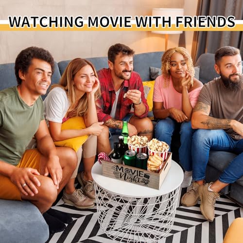 GlikCeil Movie Night Supplies Snack Trays with Handles Reusable Wooden Movie Gift Basket for Theater Popcorn Bucket Bowl Box Container Family Room Christmas Decor(Rustic Wood) - Image 4