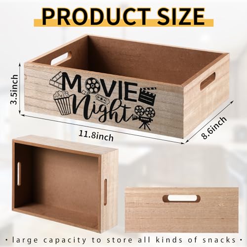 GlikCeil Movie Night Supplies Snack Trays with Handles Reusable Wooden Movie Gift Basket for Theater Popcorn Bucket Bowl Box Container Family Room Christmas Decor(Rustic Wood) - Image 2