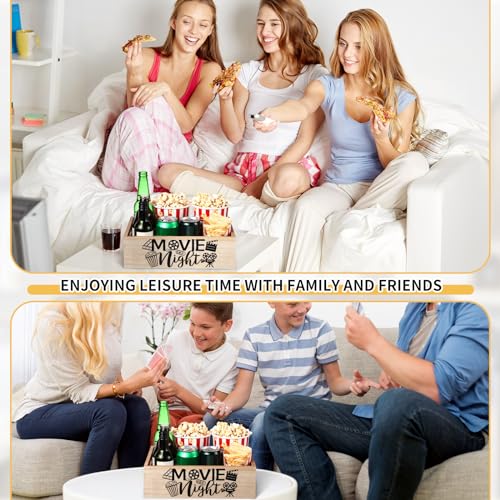 GlikCeil Movie Night Supplies Snack Trays with Handles Reusable Wooden Movie Gift Basket for Theater Popcorn Bucket Bowl Box Container Family Room Christmas Decor(Rustic Wood) - Image 5
