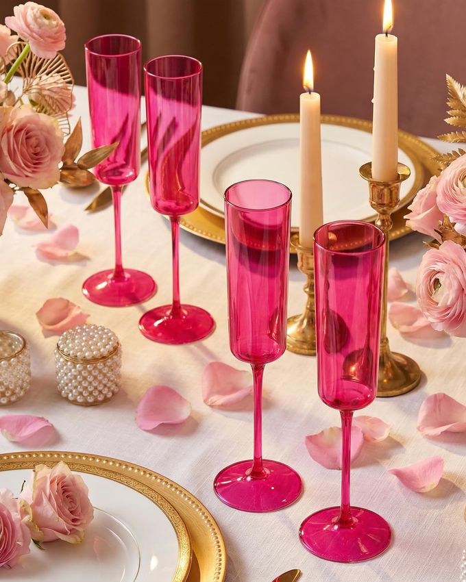 Ciaell 24 Pack Plastic Champagne Flutes Hot Pink 6 Oz Disposable Champagne Glasses Square Plastic Toasting Glasses for Party Birthday Anniversary Wedding - Image 3