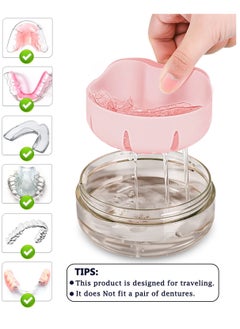 YCROJBK Denture Case, Definitely No-Leak Denture Bath Box for Traveling Perfectly, Denture Cup with Strainer & Magnetic Mirror,Completely Clean Care for Retainer, Mouth Guard, & Denture(PINK)  - Image 4