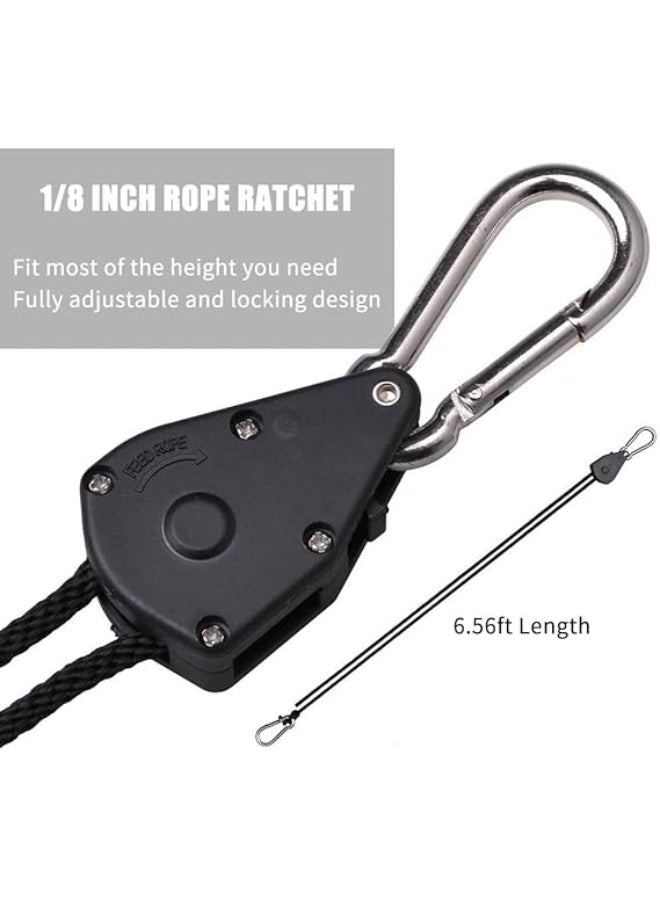 Fondwell 2-Pack Ratchet 18 Inch Adjustable Heavy Duty Tie Down Rope Carabiner Hook Clip er 150lb Capacity for Grow Light Luggage Strap - Image 2