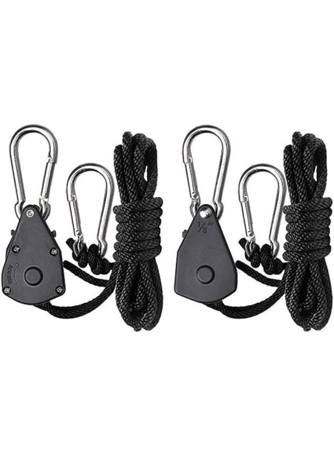 Fondwell 2-Pack Ratchet 18 Inch Adjustable Heavy Duty Tie Down Rope Carabiner Hook Clip er 150lb Capacity for Grow Light Luggage Strap - Image 4