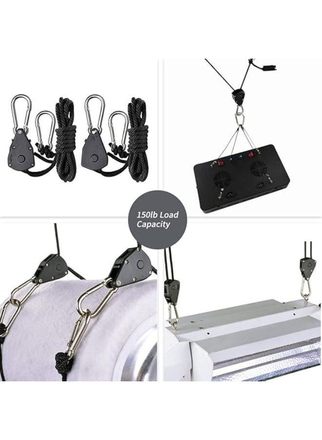 Fondwell 2-Pack Ratchet 18 Inch Adjustable Heavy Duty Tie Down Rope Carabiner Hook Clip er 150lb Capacity for Grow Light Luggage Strap - Image 5