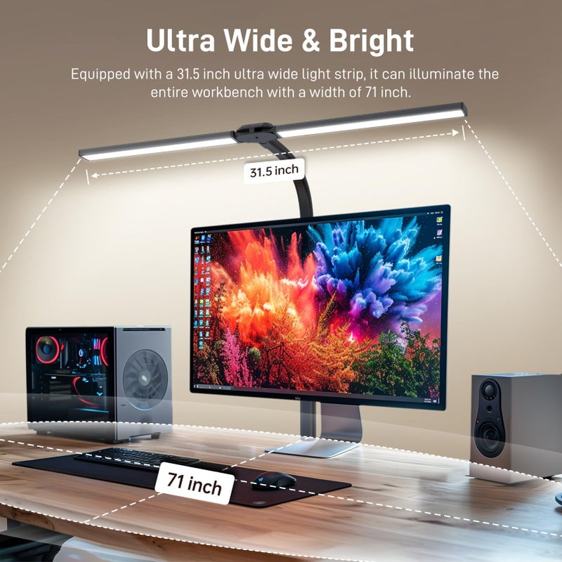 Paklighting LED Desk Lamp for Home Office, Eye-Caring Desk Light with Clamp, 24W Double Head Architect Task Lamp Stepless Dimming, Flexible Gooseneck Bright Table Lamp for Study Reading Workbench Drafting - Image 2