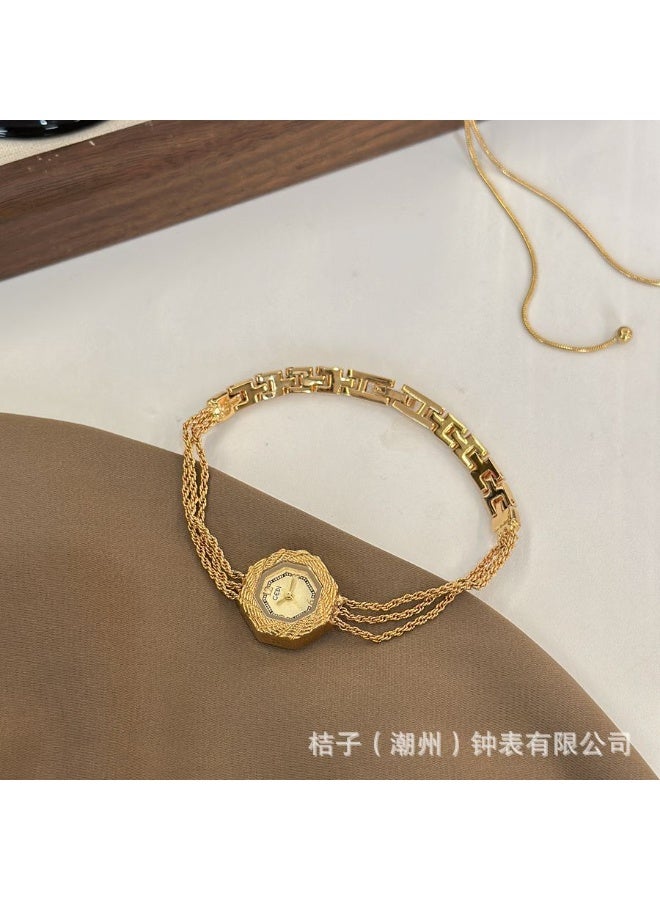 GEDI Women's Vintage Gold Bracelet Watch, Retro Octagonal Dial, Multi-Chain Design, Elegant Dress Watch