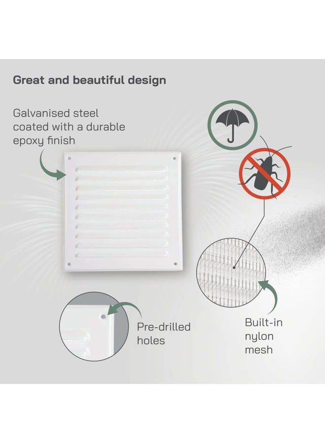 Vent Systems 6 x 6 Inch (Inner) White Vent Cover - Square Metal HVAC Return Air Grille with Mesh Screen - Register Wall Vent Duct Grill - Outdoor, Indoor, Crawlspace - Exhaust Ventilation Grill - Image 3