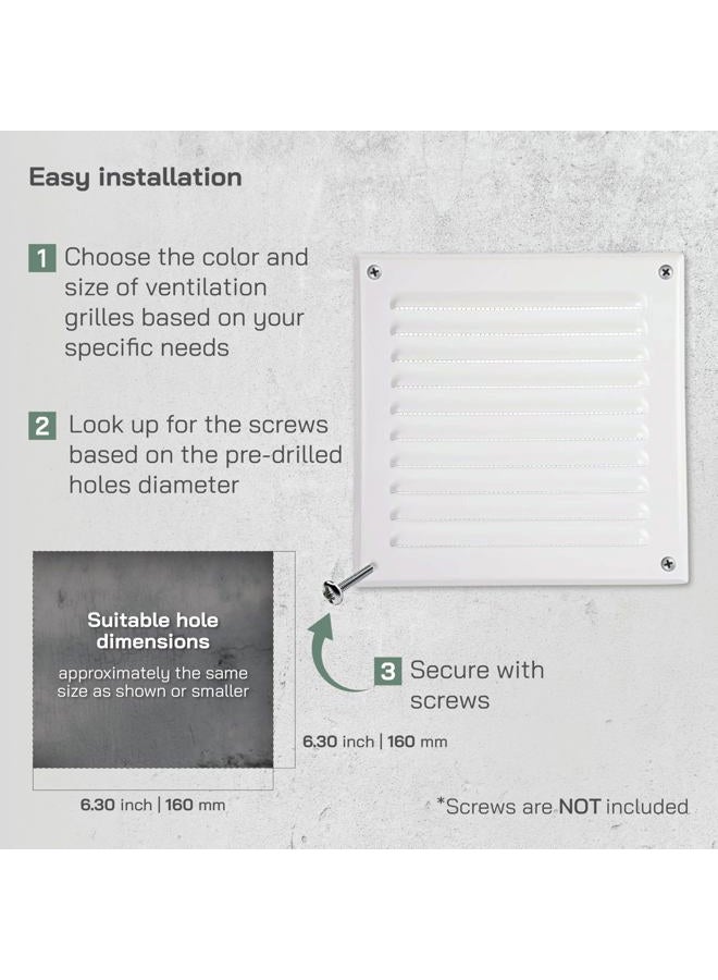 Vent Systems 6 x 6 Inch (Inner) White Vent Cover - Square Metal HVAC Return Air Grille with Mesh Screen - Register Wall Vent Duct Grill - Outdoor, Indoor, Crawlspace - Exhaust Ventilation Grill - Image 4