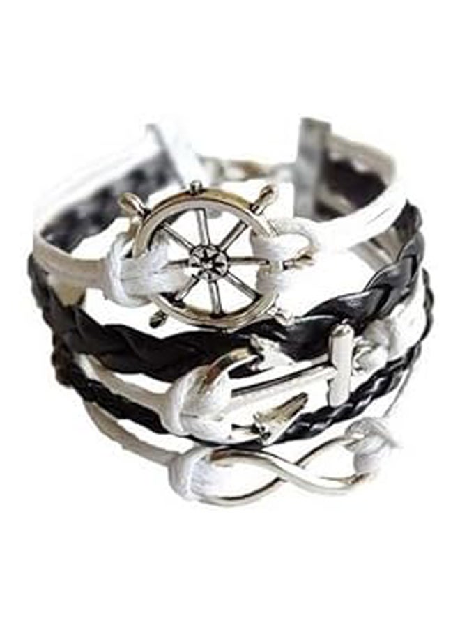 leather bracelets Black and white with forms of silver metal Item No 905 - 1 - Image 1